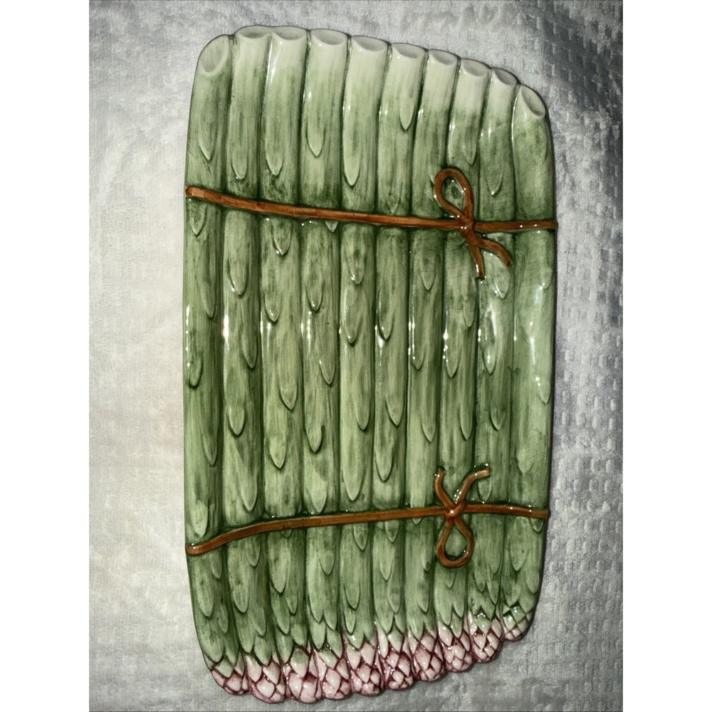Vintage Majolica Asparagus Platter Serving Tray Olfaire Portugal  Ceramic 12.5"